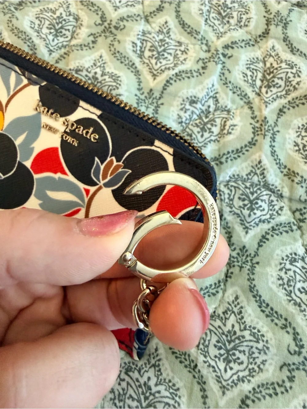 kate spade Floral Zip Cardholder with Key Ring - navy, Red & Cream floral